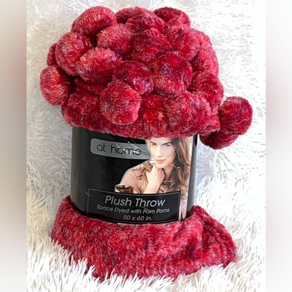 At Home Other - NWT Plush Throw with Pom Poms OS